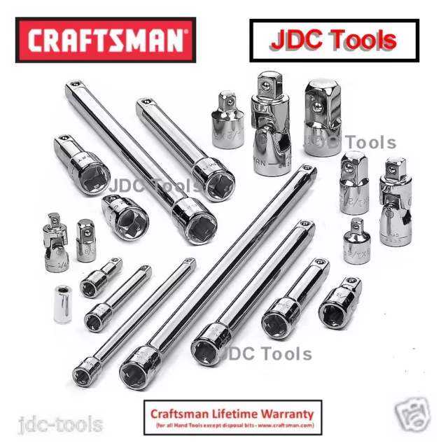 Craftsman 20 Pc Drive Tool Accessory Set Extensions Universal Joints Adapters