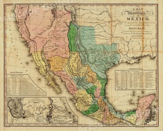 "A Map of the United States of Mexico" 1826 Vintage Mexican Map - 20x24