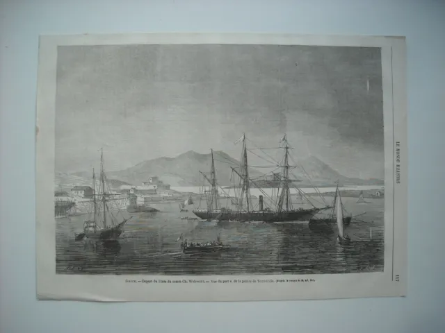 1869 Engraving. Greece. Temiteecle Port And Tip View. Departure From Piree