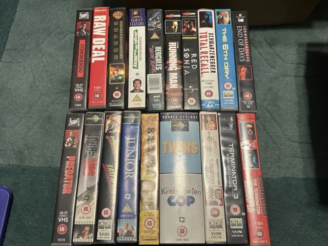 19x VHS job lot 23 Arnold Schwarzenegger Films UK PAL 16 Pre-owned & 7 New