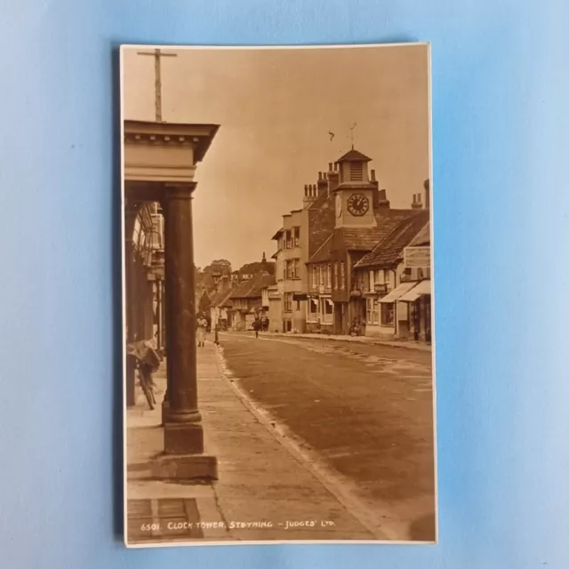 Steyning Postcard C1920 Real Photo Clock Tower & Shops Tea Room Sussex