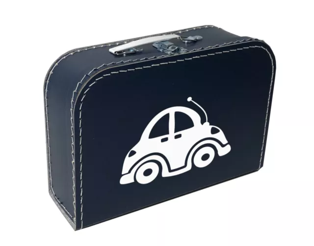 Pappkoffer blau mit Auto - Kinderkoffer für Spielzeug