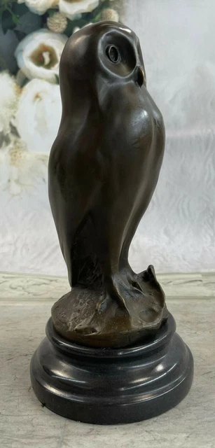 The Búho Art Déco, Hermoso Bronce Estatua Escultura Sobre Mármol Real Bronce