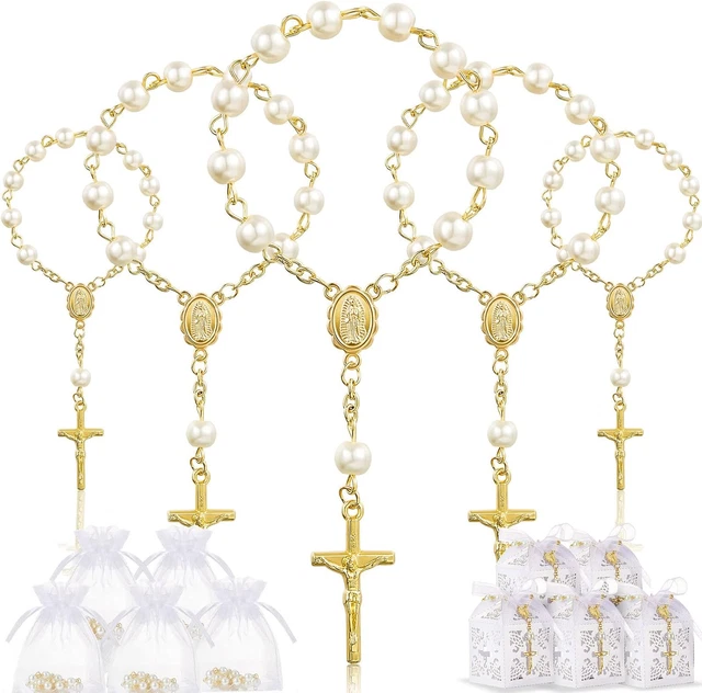 300 Pieces Rosaries Baptism Favors Set Baptism Acrylic Rosary Bracelet Beads Fau