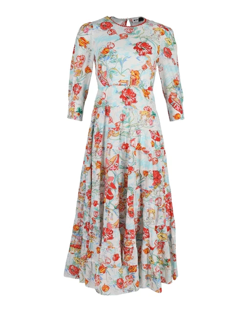 RIXO KRISTEN TIERED Ric Rac-Trimmed Maxi Dress In Floral Print Cotton £ ...