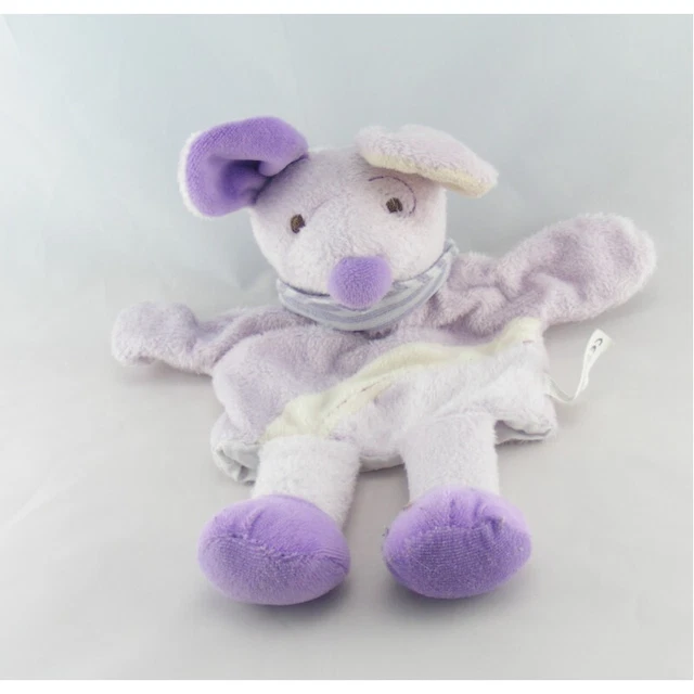 Doudou plat marionnette souris mauve violet JJA - 8410