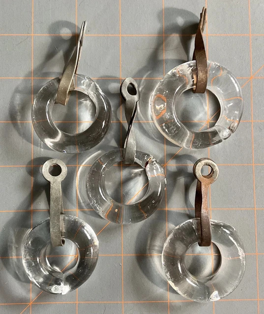 5 Old Curtain Awning Rings Tie Back Hand Blown Glass Vintage Tea Towel Hanger 11