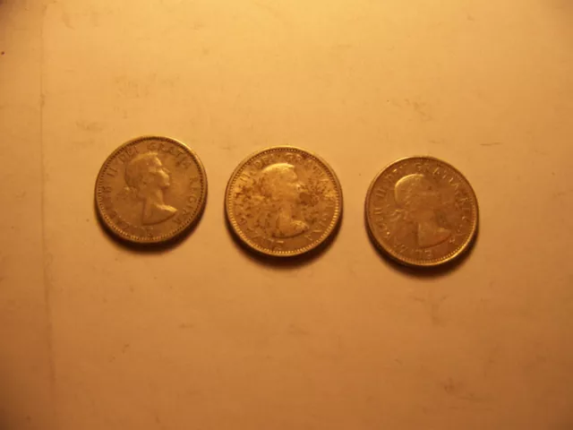 Canada Silver 10 Cent Coins - Lot Of 3 Coins  -  1956, 1959, 1964   [ Free H&S ]