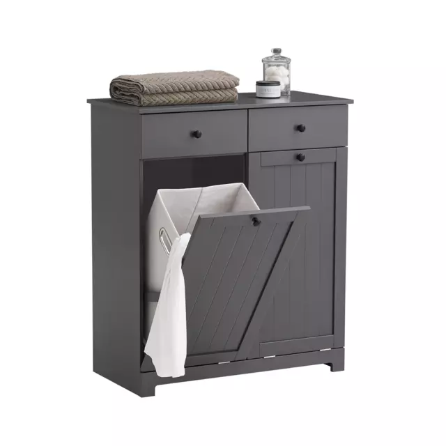 SoBuy Laundry Basket Bathroom Storage Cabinet Unit with Drawer,Grey, BZR33-DG,UK
