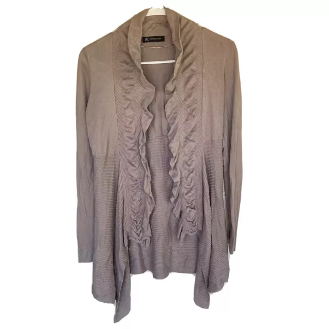 INC International Concepts Sz Small Open Front Taupe Ruffled Cardigan Sweater