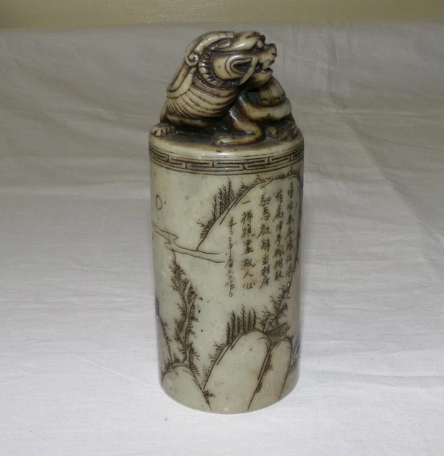 Vintage Chinese Carved Highly Detailed Soapstone Dragon Turtle Statue Seal