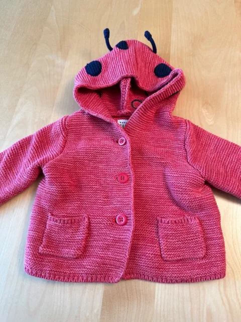 Baby Gap Lady Bug Knit Hoodie Cardigan Sweater Infant Sz 0/3 Months