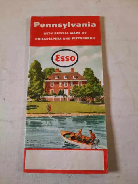 Vintage Esso Pennsylvania road map special maps of Philadelphia and Pittsburgh