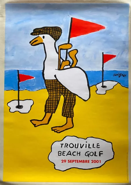 Affiche entoilée TROUVILLE BEACH GOLF Normandie Mer Plage RAYMOND SAVIGNAC 42x62