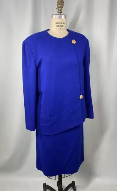Vintage Skirt Suit SIZE 18 plus women's HERBERT GROSSMAN blue 80s 90s designer