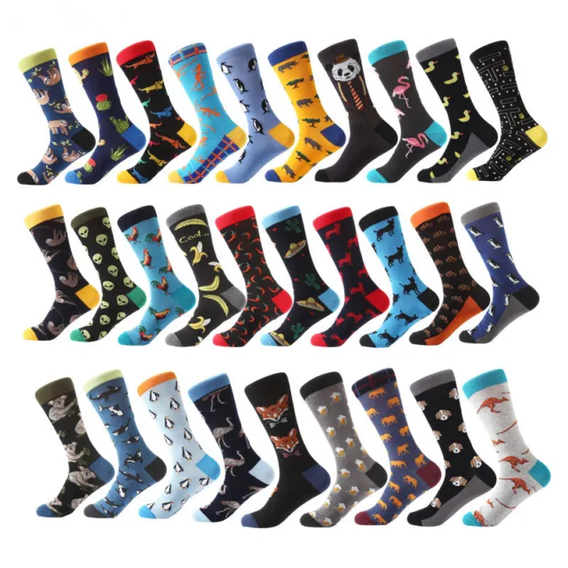 Mens Cotton Socks Funny Alien Chili Moustache Sloths Novelty Big Size Dress SOX