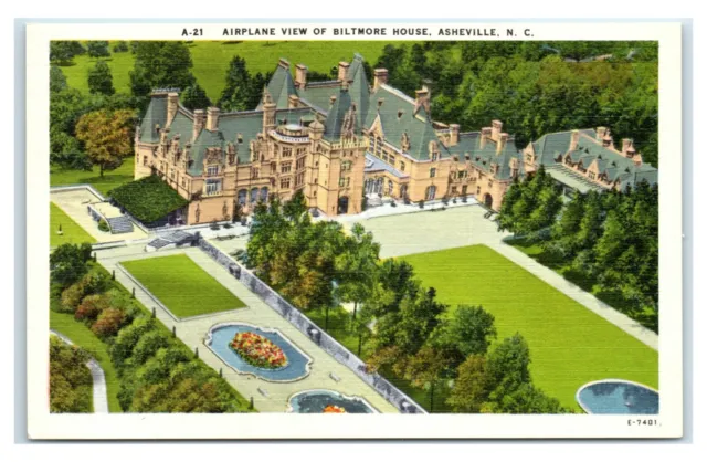 Postcard Airplane View of Biltmore House, Asheville NC linen X16