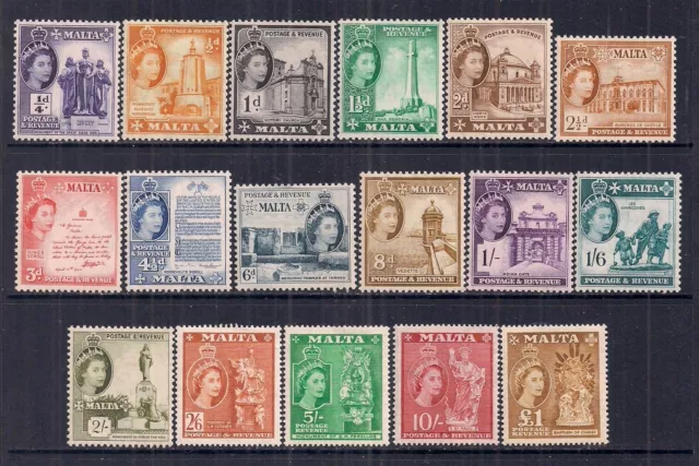 Malta-Qe11 1956 Set Of 17.Sg266-282.Light Mounted Mint.very Nice Set.