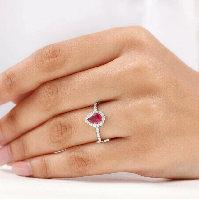 2.20Ct Lab Created Pear Pink Ruby & Diamond Wedding Ring 14K White Gold Plated