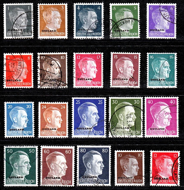 Deutsche Besetzung Ostland 1-20, Hitleraufdrucke, gestempelt