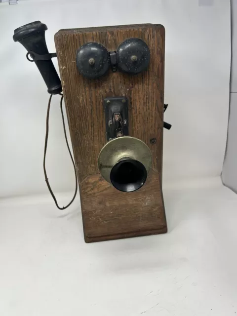 Antique Kellogg Stromberg Carlson Oak Wooden Wall Phone