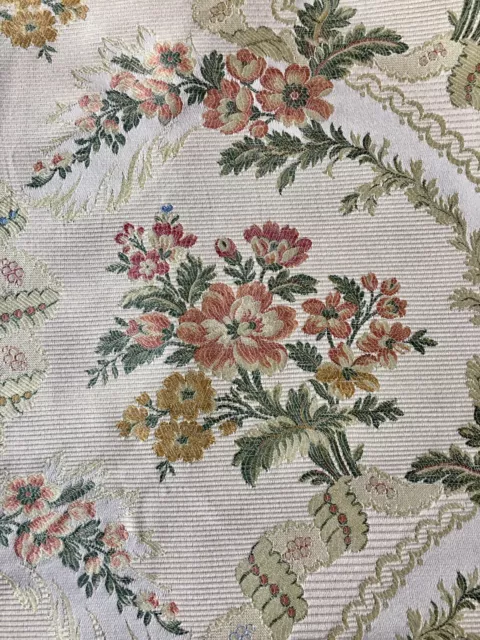 Vintage French Floral Garland Interiors Fabric ~ Apricot Green Gold