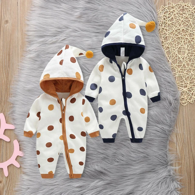 Newborn Infant Baby Girls Boys Polka Print Zip Romper Jumpsuit Bodysuit Clothes