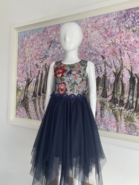 New girls Designer navy tulle party dress christmas age 6 RRP £39