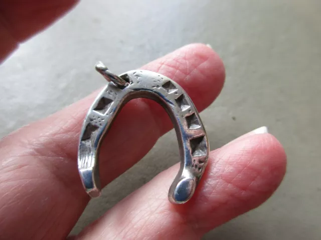 Antique Vintage Art Deco Sterling Silver Large Lucky Horseshoe Fob Charm Pendant 2