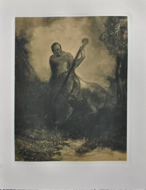 Odilon Redon : Centauro Violonchelo, Grabado Firmada, 1950 , Vitela