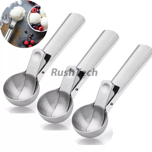 3Pcs Ice Cream Scoop Easy Trigger Stainless Steel Cookie Watermelon Dough Spoon