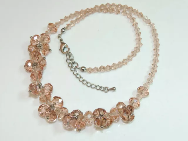 Rose Champagne Couleur à Facettes Cristal Perle Strand Collier Extnder Ci 15