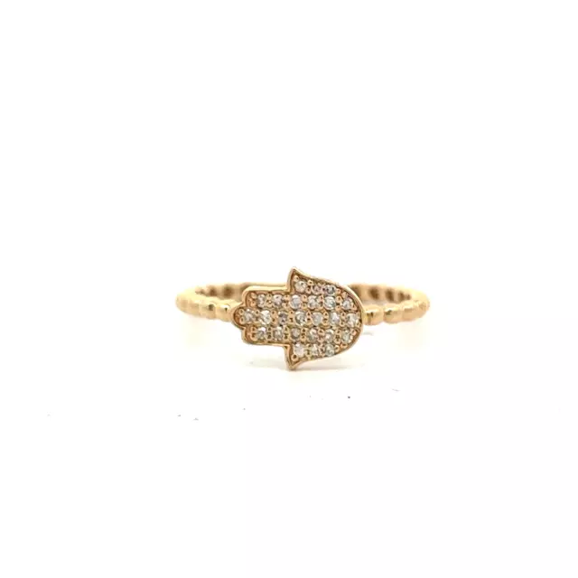 14K Solid Gold HAMSA 5 Finger Hand. Genuine Diamond Ring NR!
