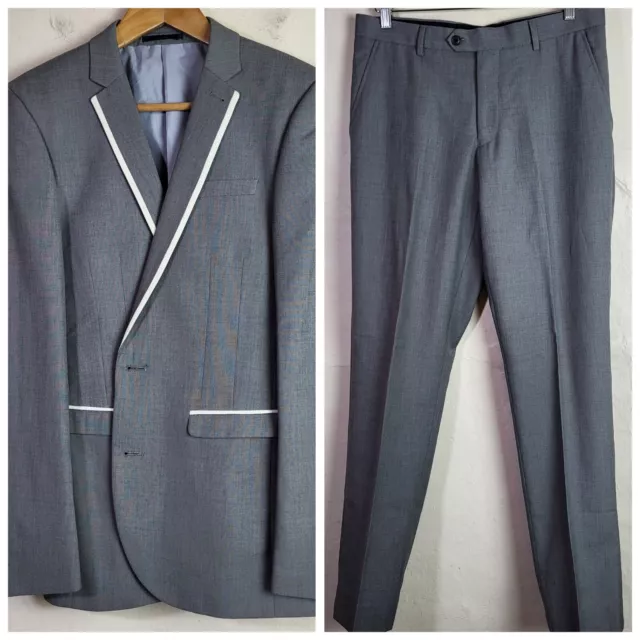 Next Mens 38R W32 L31.5 2 Piece Formal Suit Slim Fit Grey Occasion Woven