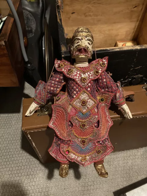 Hanuman Antique Wooden/sequins Puppet Marionette 20”