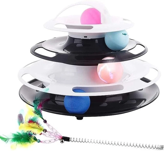 PECUTE - Jouet Chat 2-en-1, Labyrinthe & Balles, Clochettes et Plumes