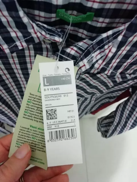 Camicia Benetton bambino  nuova a quadri rosso e blu misura L (8-9 anni)