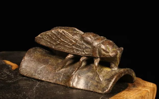 6.5CM Rare Old China Bronze Fengshui Bamboo Cicada Climb Lucky Sculpture
