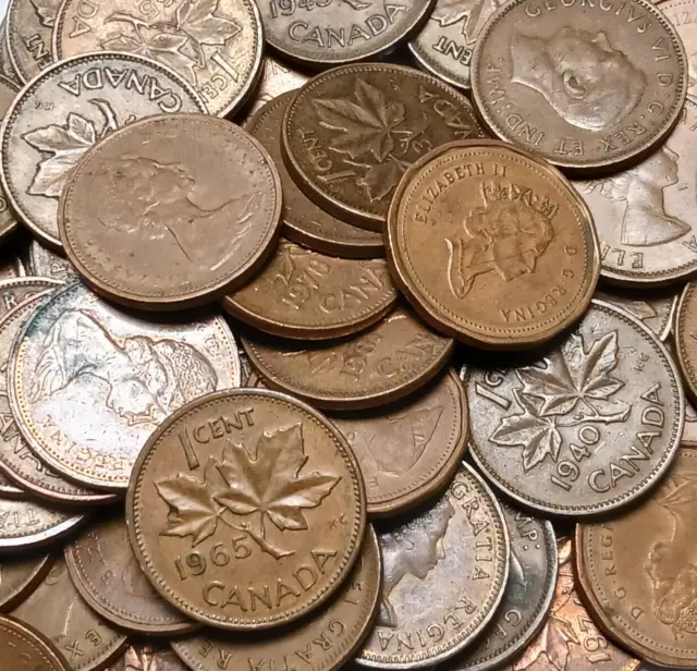 10x Rolls Canada 1 Cent 500x Pennies George VI Elizabeth II pre-1997 Bronze Coin