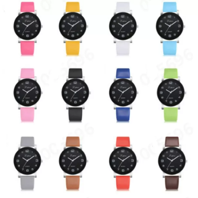 Womens Girls Leather Strap Line Analog Quartz Ladies Wrist Watches Watch