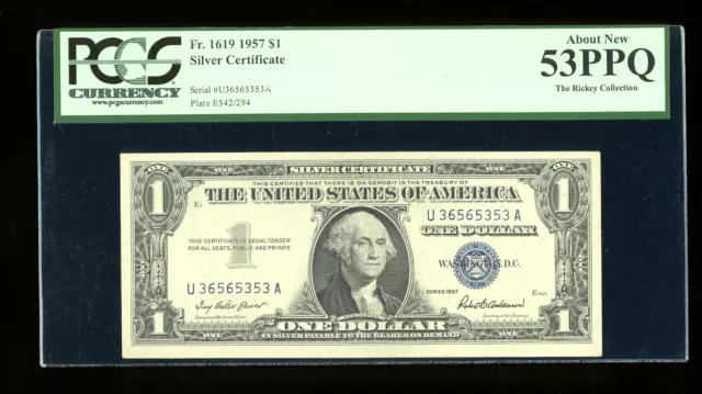 DBR 1957 Silver Fr. 1619 UA Block PCGS 53 PPQ Serial U36565353A