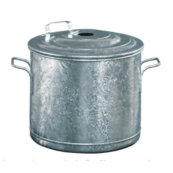 Seau avec couvercle en acier galvanisé, avec poignée en bois - 5L