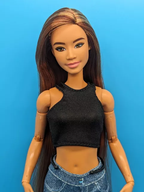 OOAK Custom Reroot Barbie Fashionista 199 Long Brunette Hair Made to Move body