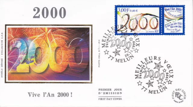 Enveloppe 1er jour FDC Soie 1999 Meilleurs Voeux Vive l'An 2000