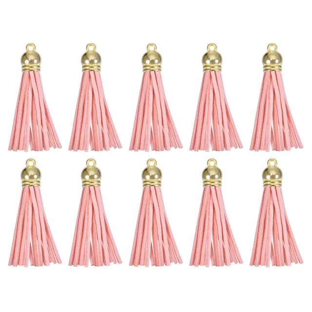 30Pcs 2.2" Leather Tassels Keychain Charm with Gold Cap for DIY, Pink