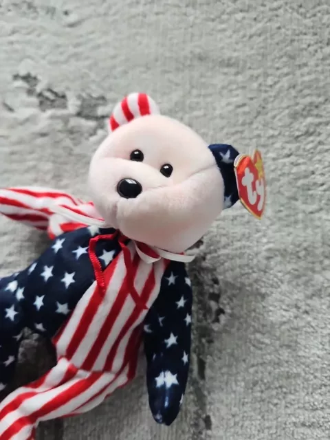 Ty Beanie Baby Spangle - MWMT (Bear White Head 1999) Patriotic 2