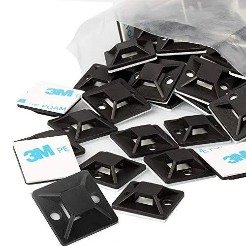 Cable Zip Tie Mounts Adhesive Backed Anchors Pedal Board Outdoor Indoor 100 Pcs
