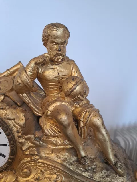 19Th-Century French Figural Gilt Metal Striking Mantel Clock. 2