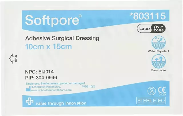 Softpore Adhesive Surgical Dressing - 10cm x 15cm 10 Single Dressings