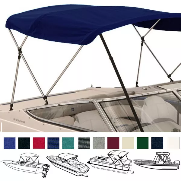 BIMINI TOP 4 Bow Boat Cover 8ft Long With Rear Poles